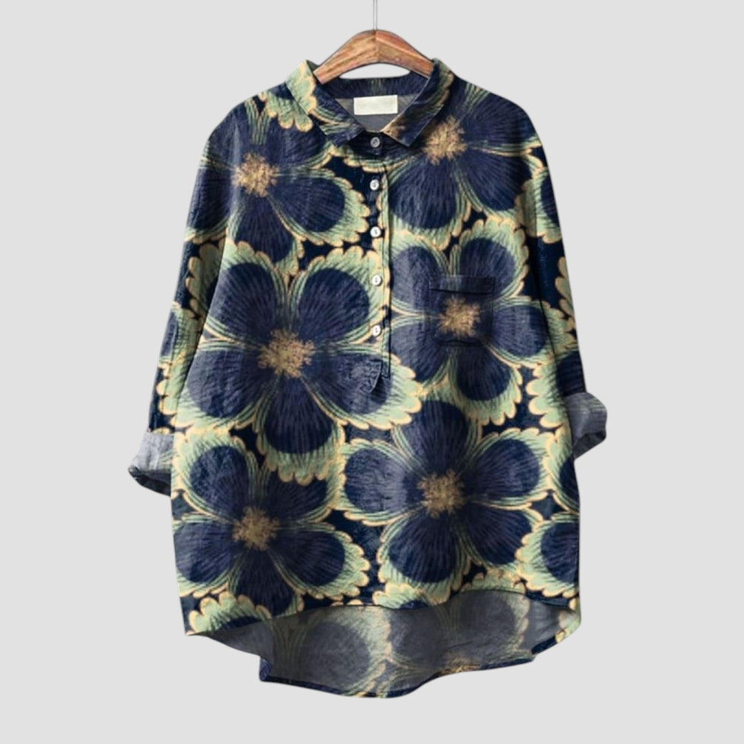 Adelina | Camisa oversized con grandes flores azul noche