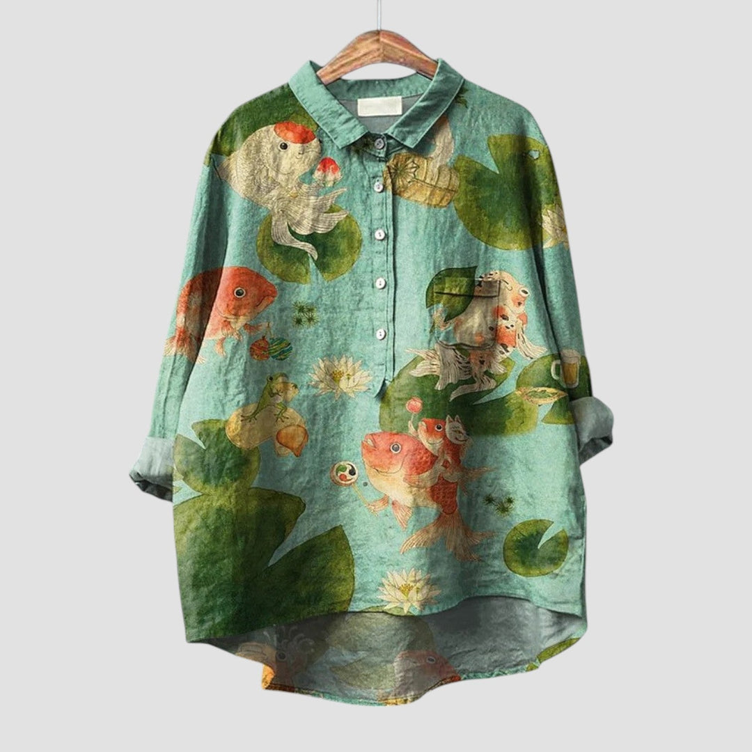 Agnese | Camisa oversize con estampado de carpas y nenúfares