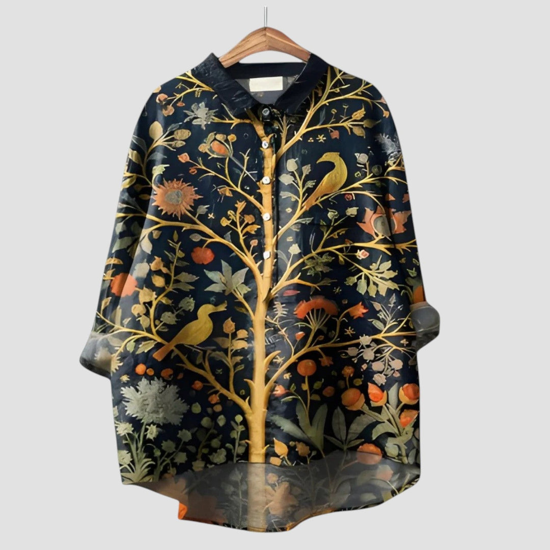 Elettra | Camisa oversize con estampado botánico dorado