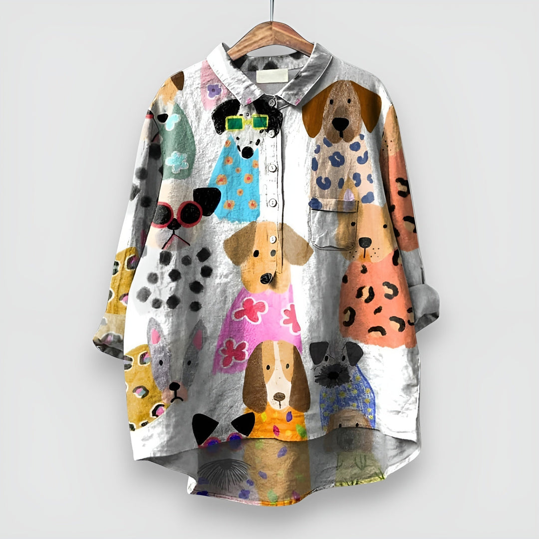 Elvira | Camisa oversize con estampado de perros estilizados