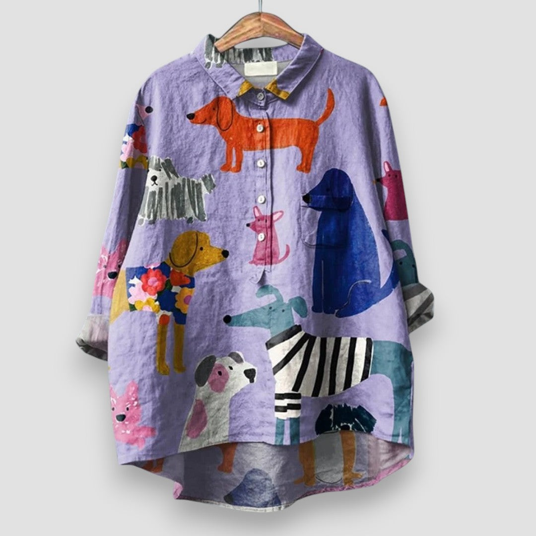 Natalina | Camisa oversized con impresión de perros artísticos