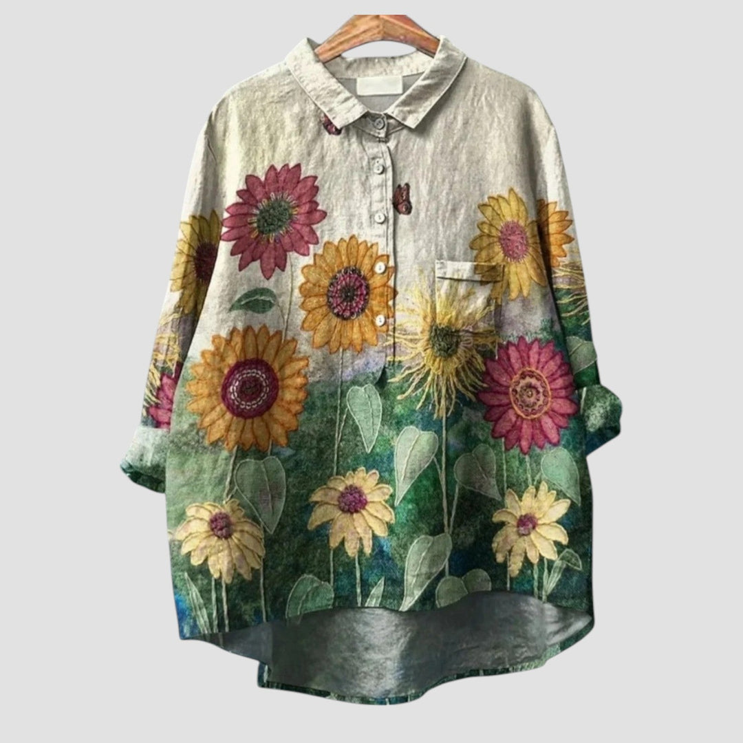 Liana | Camisa oversize con estampado de girasoles y margaritas