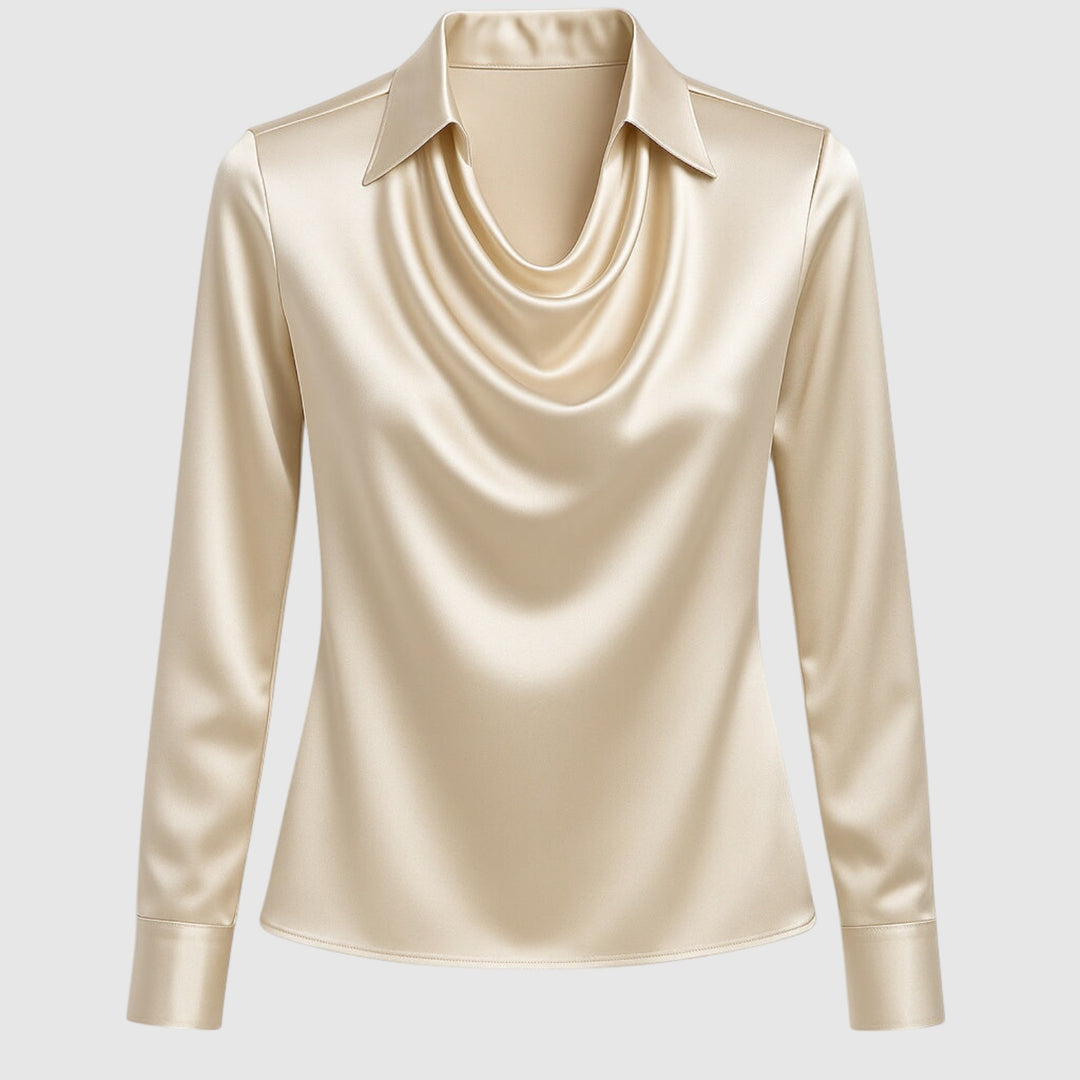 Sylvie | Blusa brillante de lujo con escote plisado