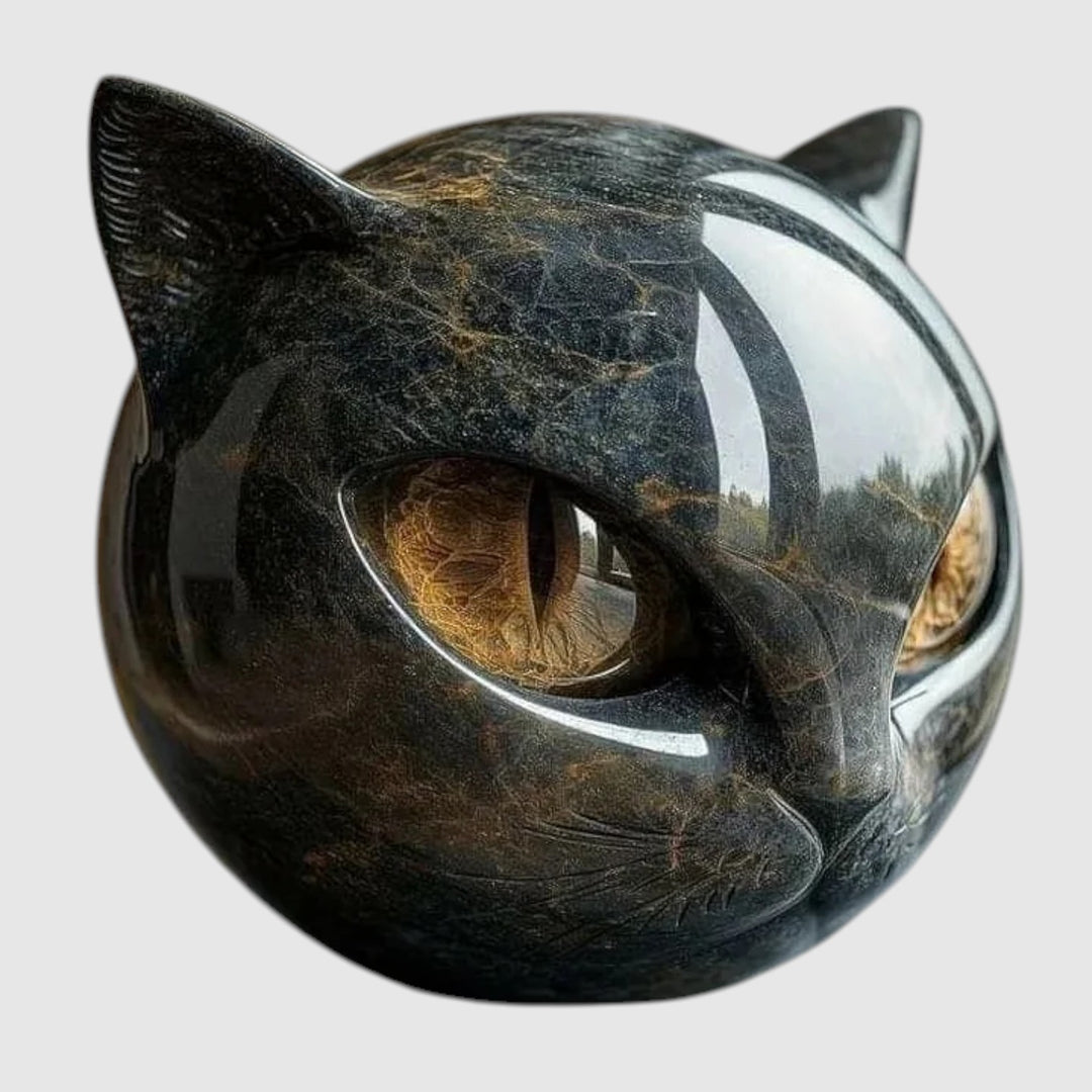 NyxCharm - Escultura mística de cabeza de gato negro