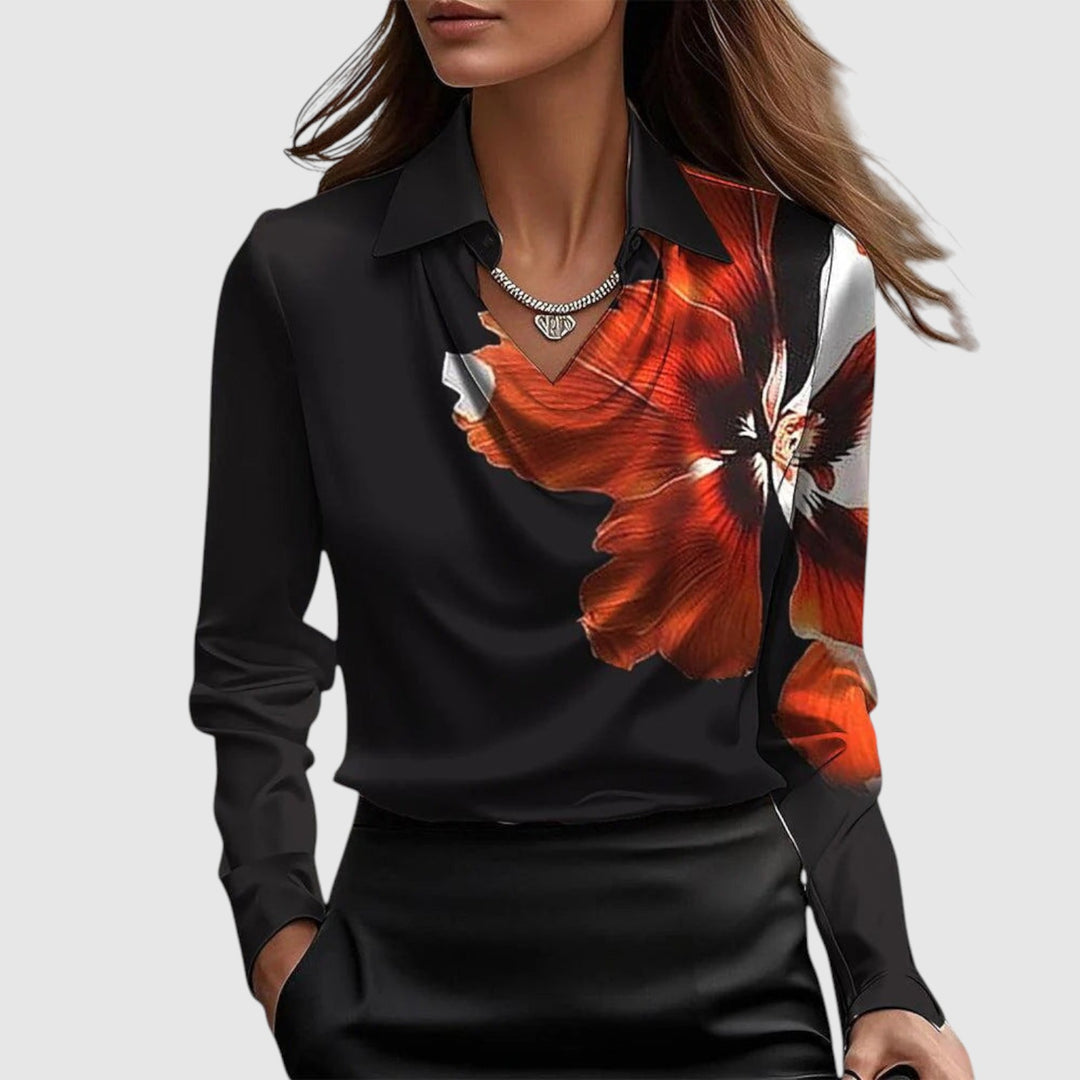 Sylvie | Blusa brillante de lujo con escote plisado