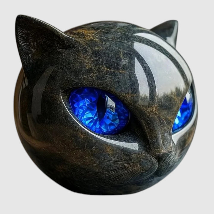 NyxCharm - Escultura mística de cabeza de gato negro