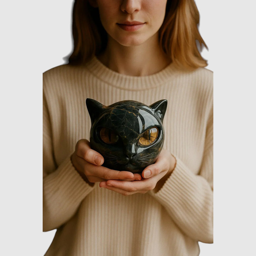 NyxCharm - Escultura mística de cabeza de gato negro